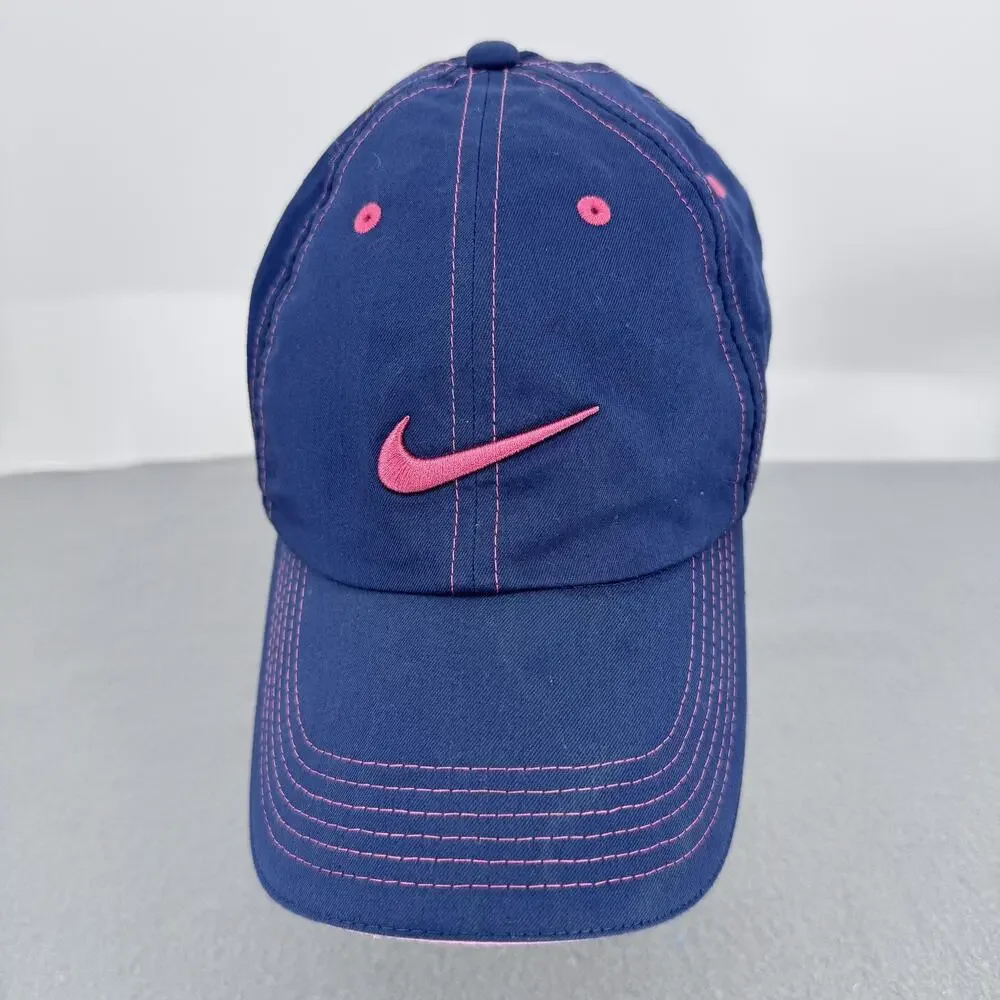 Nike Golf Hat Cap‎ Strap Back Womens One Size Navy Blue Pink Swoosh Embroidered
